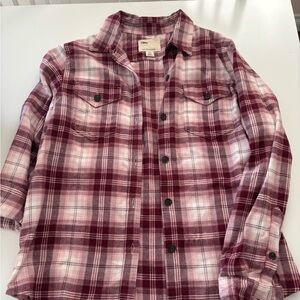 Plaid Button Down Shirt - Red and White